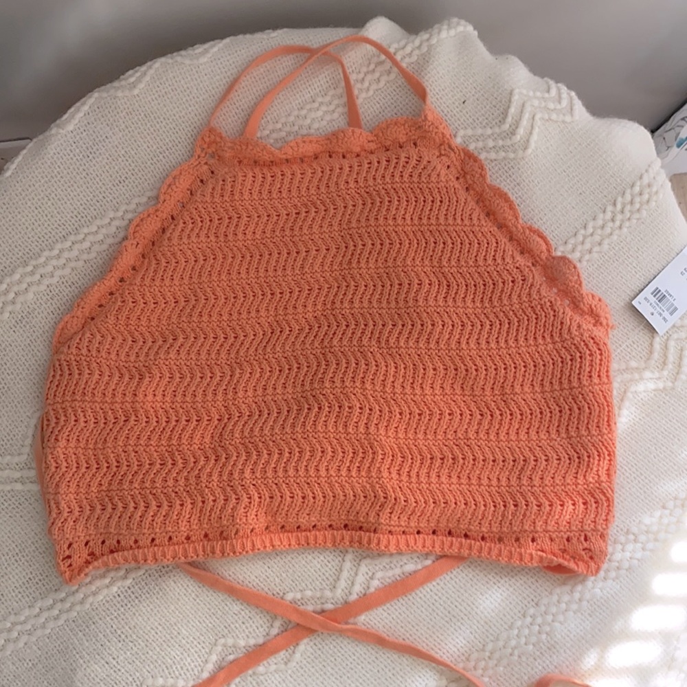 Hollister Cropped Halter Crochet Tank